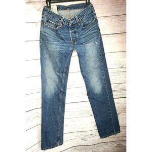 Hollister Men’s Blue Factory Distressed Jeans 30X30.5 – Faded Knee, Button Fly